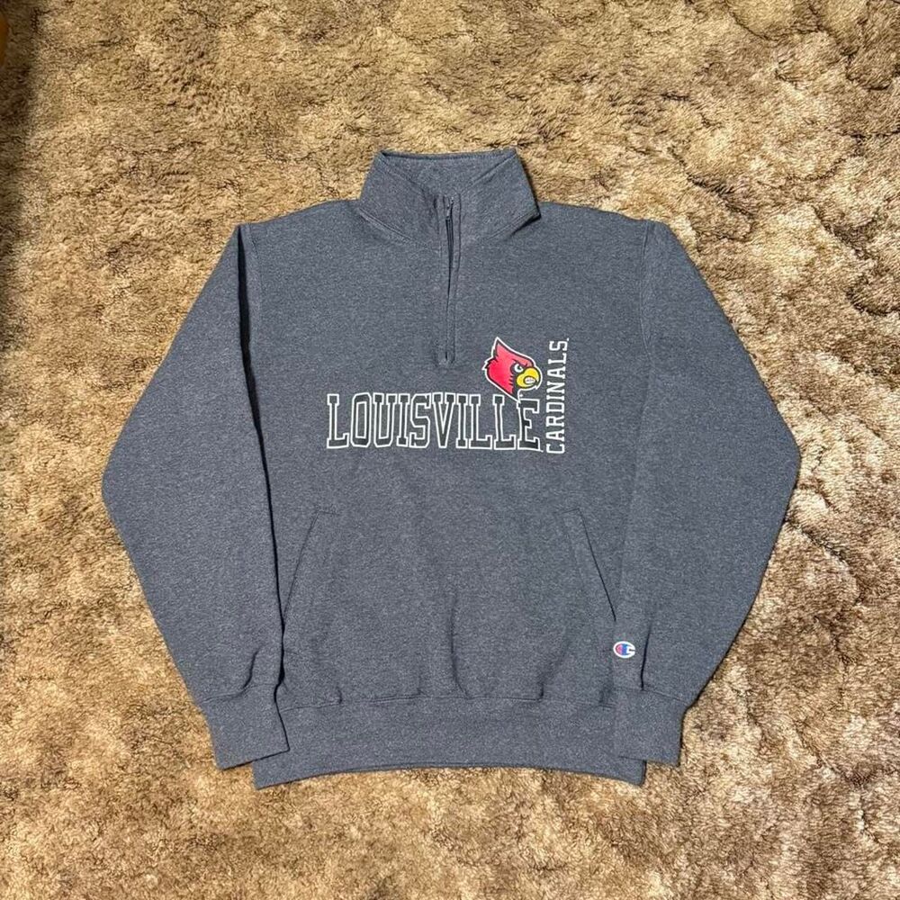 Champion Louisville Cardinals College Football Quarter Zip Grey Medium